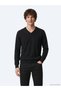 Black Plain Knit Wool Blended Sweater
