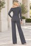 Women's Boat Neck Long Sleeve Off-Shoulder Lycra Stretch Top and Elastic Waist Pocketed Wide-Leg Lycra Stretch Pants Anthracite Two-Piece Set - 3