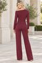 Women's Boat Neck Long Sleeve Off-Shoulder Lycra Stretch Top and Elastic Waist with Pockets Wide Leg Lycra Stretch Pants Burgundy Two-Piece Set - 3
