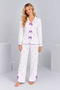 Women's Ecru Lilac Floral Patterned Bow Detailed Wide Leg Pajama Set - 2