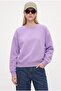 Women's New Cozy Fleece Basic Crew Neck Cotton Knitted Purple Sweatshirt - 5
