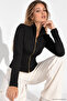 Women's Black Double Zipper Body-Hugging Basic Cardigan - 3