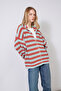 Stand-Up Collar Striped Zippered Oversize Knitwear Cardigan Tile-Mint - 2