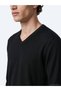 Black Plain Knit Wool Blended Sweater - 3
