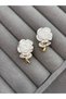 White Zircon Stone Rose Design Women's Earrings - Stylish Flower Motif Earrings - 2