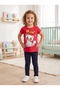 Children's Set Character Printed Crew Neck Short Sleeve T-Shirt Capri 2-Piece Set 2-6 Years Cotton Cat - 4