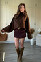 Turtleneck Bat Sleeve Brown Knitwear Sweater - 7