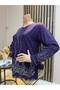 Women's Stylish Winter Blouse with Sparkling Stone Embroidery and Scallop Hem for Middle-Aged and Older Women - 2
