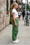 Women's Green Wide Leg High Waist Loose Leg Fabric Trousers Office Casual Palazzo - 3