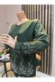 Women's Stylish Winter Blouse with Sparkling Stone Embroidery and Scallop Hem for Middle-Aged and Older Women - 3