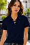 Premium Women's Stripe Detailed Buttonless V Polo Collar T-Shirt - 2