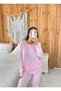 Pink Polka Dot Striped Buttoned Front Long Sleeve Cotton Fabric Pajama Set - 3