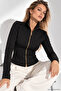 Women's Black Double Zipper Body-Hugging Basic Cardigan