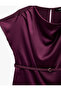 Pleated Collar Belted Plum Color Satin Blouse Short Sleeves - 3