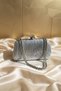 Glittery Twisted Chain Portfolio Special Wedding Engagement Clutch Evening Dress Women's Bag Silver - 3