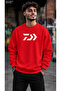 Men's Geometric Daiwa Style Logo Printed Crew Neck Casual Regular Fit Sweatshirt