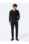 Black Plain Knit Wool Blended Sweater - 5