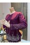 Women's Stylish Winter Blouse with Sparkling Stone Embroidery and Scallop Hem for Middle-Aged and Older Women - 3