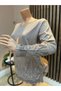 Women's Stylish Winter Blouse with Sparkling Stone Embroidery and Scallop Hem for Middle-Aged and Older Women - 3