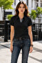 Premium Women's Stripe Detailed Buttonless V Polo Collar T-Shirt