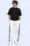 Unisex White Black Stripe Detailed Wide Leg Sweatpants