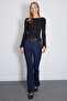 Ribbed Boat Neck Flare Sleeve Slim Fit Blouse - 4