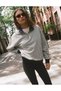 Women's Navy Blue Striped Zippered Collar Sweatshirt