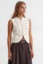 Women's Ecru Hidden Clasp Gold Button Detailed Crew Neck Sleeveless Knitwear Vest Alc-X15616 - 2
