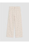 Ecru Floral Girl's Pants with Elastic Waist