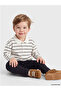 Beige Polo Collar Striped Boys' T-Shirt