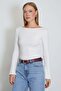 Ribbed Boat Neck Flare Sleeve Slim Fit Blouse