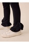 Girl's Ruffled Cuffs, Front Stitched, Steel Knitted Tights, Black - 4