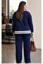 White Piping Detailed Soft Plus Size Tracksuit Set - 2