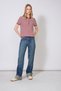 Polo Collar Striped Short Sleeve Knit Sweater Burgundy-Ecru - 6
