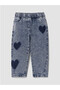 Blue Heart Patterned Girl's Jean Trousers - 8