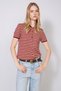 Polo Collar Striped Short Sleeve Knitwear Sweater Bordo-Camel