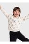 Ecru Crew Neck Bow Patterned Girls' Thick Set - 2