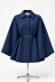 Poncho with Belt Length 77cm Wool Cloth 2026002 Navy Blue Indigo