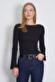 Ribbed Boat Neck Flare Sleeve Slim Fit Blouse - 3
