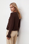 Women's Brown Crew Neck Asymmetrical Valon Knitwear Cardigan Alc-X15773 - 5