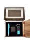 3-Piece Pen Keychain Lighter Set with Wooden Box – Blue Touch Pen, Leather Keychain, Matte Black Metal Lighter, Gift Box - 2