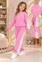 Girl's Pink Tracksuit Set Oysho Fabric Quality Sweatshirt Pants Drawstring Lace-Up Sports Casual Wear - 2