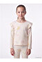 Ecru Crew Neck Ruffled Girls' T-Shirt - 7