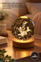 3 Pieces Glass Globes with Cat and Flower Motifs – Decorative Lighting Powered by USB Cable with Wooden Base, Glass Globe, Cat Floral Ornament
