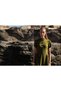 Half Sleeve Waist Drape Collar Scuba Dress with Accessories - 6