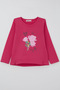 Girl's Long Sleeve T-Shirt with Floral Print and Slits on the Sides, Ages 3-8, Fuchsia