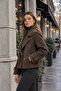 Women's Bitter Brown Cashmere Coat Lined Double-Breasted Short Jacket Coat - 3