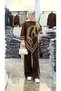 Women's Hijab Horse Patterned Top and Bottom Knitwear Set, Asymmetrical Poncho Cut Wide Leg Combination