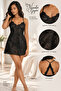 Women's Black Floral Patterned Lace Strap Nightgown - 2