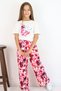 Girl's Trouser Suit with Floral Print Pants and Patterned Bow Detail, Ages 8-12, Ecru